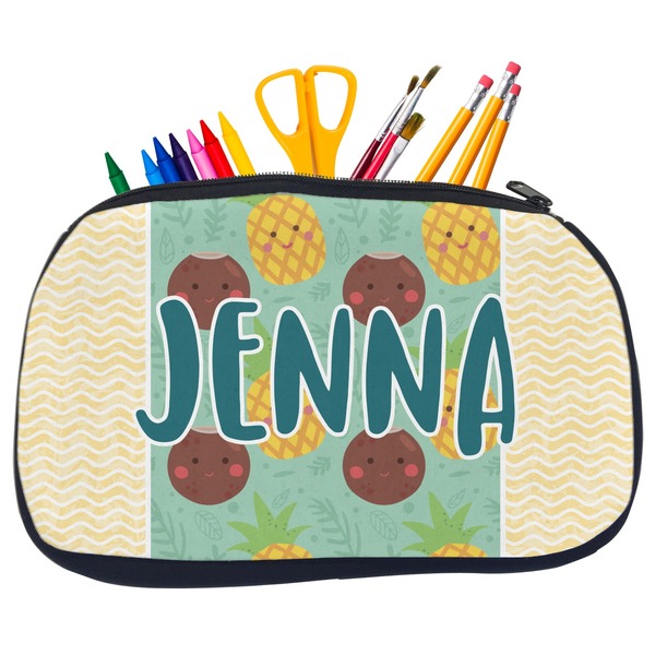 Custom Pineapples and Coconuts Neoprene Pencil Case - Medium w/ Name or Text