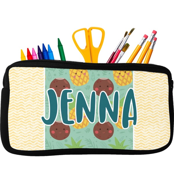 Custom Pineapples and Coconuts Neoprene Pencil Case - Small w/ Name or Text