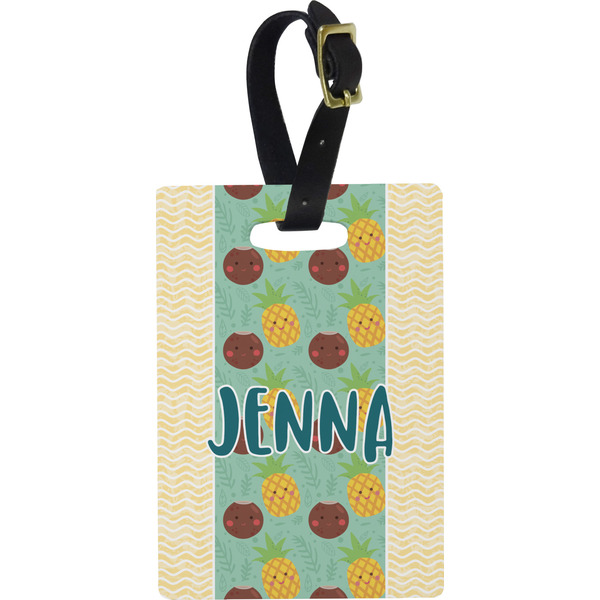 Custom Pineapples and Coconuts Plastic Luggage Tag - Rectangular w/ Name or Text