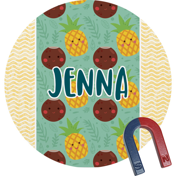 Custom Pineapples and Coconuts Round Fridge Magnet (Personalized)