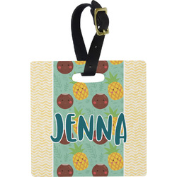 Pineapples and Coconuts Plastic Luggage Tag - Square w/ Name or Text