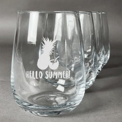 Pineapples and Coconuts Stemless Wine Glasses (Set of 4) (Personalized)