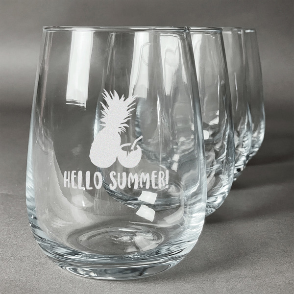 Custom Pineapples and Coconuts Stemless Wine Glasses (Set of 4) (Personalized)
