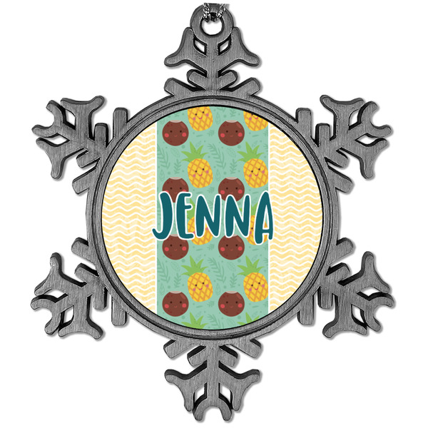 Custom Pineapples and Coconuts Vintage Snowflake Ornament (Personalized)