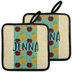 Pineapples and Coconuts Pot Holders - Set of 2 w/ Name or Text
