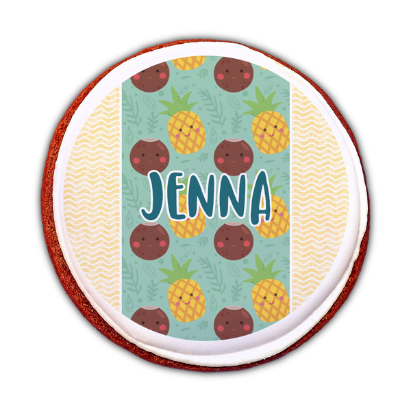 Pineapples and Coconuts Printed Icing Circle - Medium - On Cookie