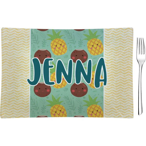 Custom Pineapples and Coconuts Glass Rectangular Appetizer / Dessert Plate (Personalized)