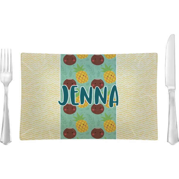 Custom Pineapples and Coconuts Rectangular Glass Lunch / Dinner Plate - Single or Set (Personalized)