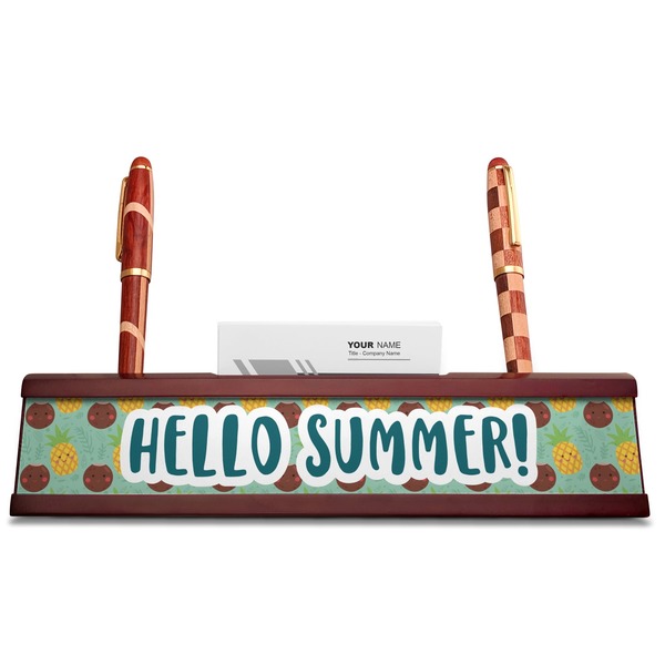 Pineapples and Coconuts Red Mahogany Nameplates with Business Card Holder - Straight