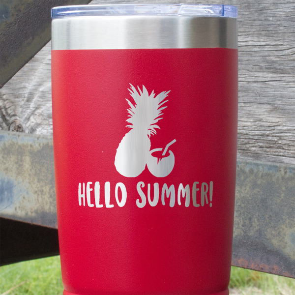 Pineapples and Coconuts Red Polar Camel Tumbler - 20oz - Close Up