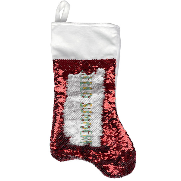 Custom Pineapples and Coconuts Reversible Sequin Stocking - Red (Personalized)