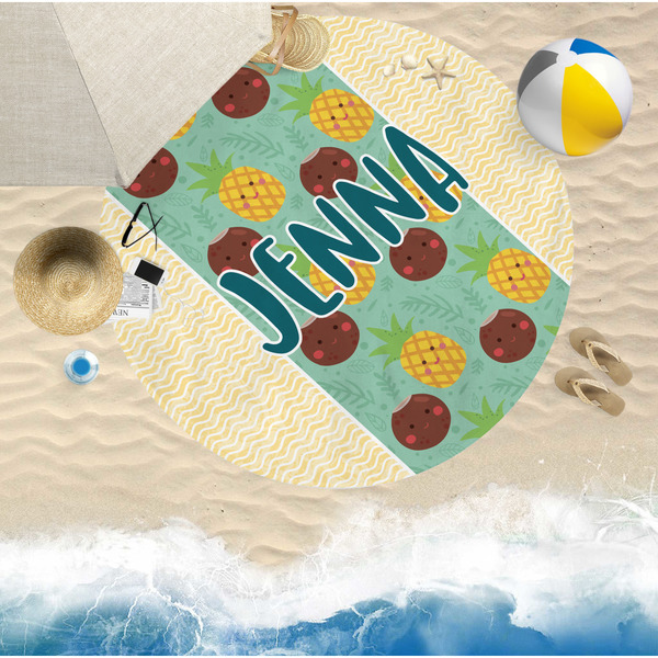 Pineapples and Coconuts Round Beach Towel Lifestyle