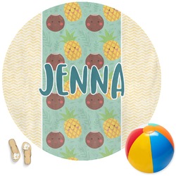 Pineapples and Coconuts Round Beach Towel (Personalized)
