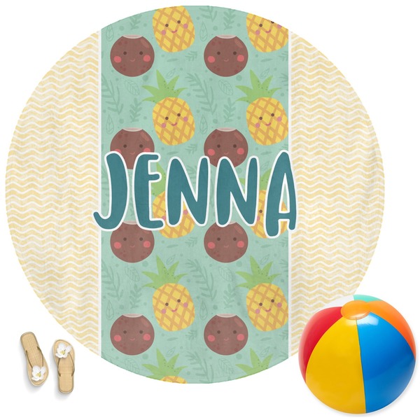 Custom Pineapples and Coconuts Round Beach Towel (Personalized)