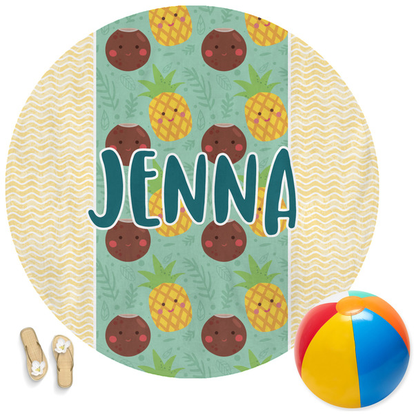 Custom Pineapples and Coconuts Round Beach Towel (Personalized)