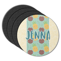 Pineapples and Coconuts Round Rubber Backed Coasters - Set of 4 (Personalized)