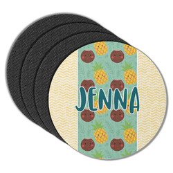 Pineapples and Coconuts Round Rubber Backed Coasters - Set of 4 (Personalized)