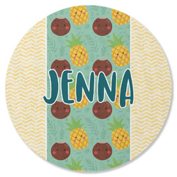 Pineapples and Coconuts Round Rubber Backed Coaster (Personalized)