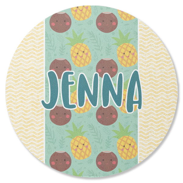 Custom Pineapples and Coconuts Round Rubber Backed Coaster (Personalized)