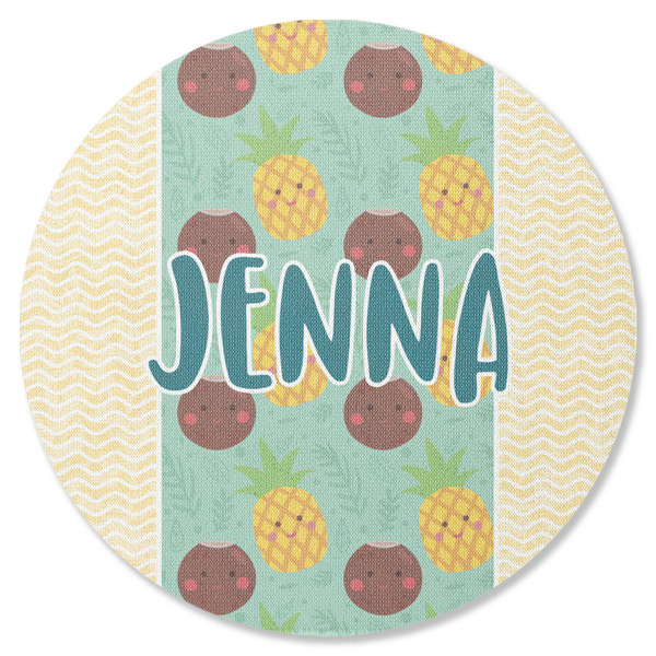 Custom Pineapples and Coconuts Round Rubber Backed Coaster (Personalized)