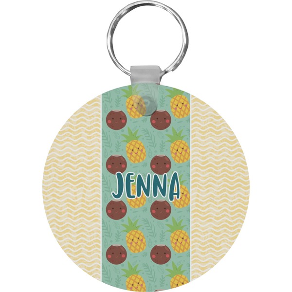 Custom Pineapples and Coconuts Round Plastic Keychain (Personalized)
