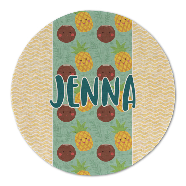 Pineapples and Coconuts Round Linen Placemats - FRONT (Double Sided)