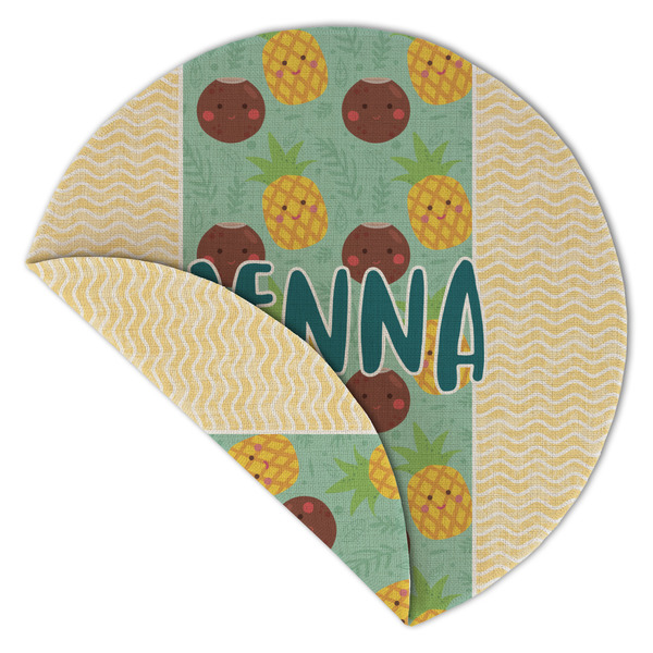 Pineapples and Coconuts Round Linen Placemats - Front (folded corner double sided)