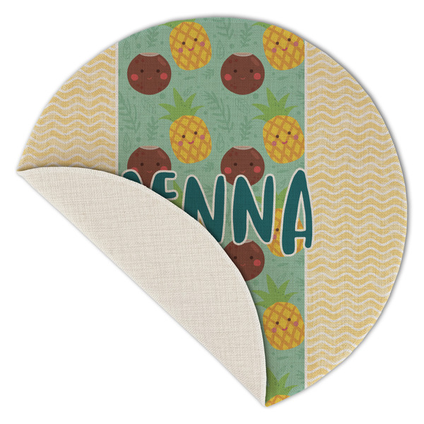 Pineapples and Coconuts Round Linen Placemats - Front (folded corner single sided)