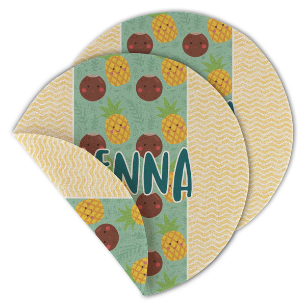 Custom Pineapples and Coconuts Round Linen Placemat - Double Sided (Personalized)