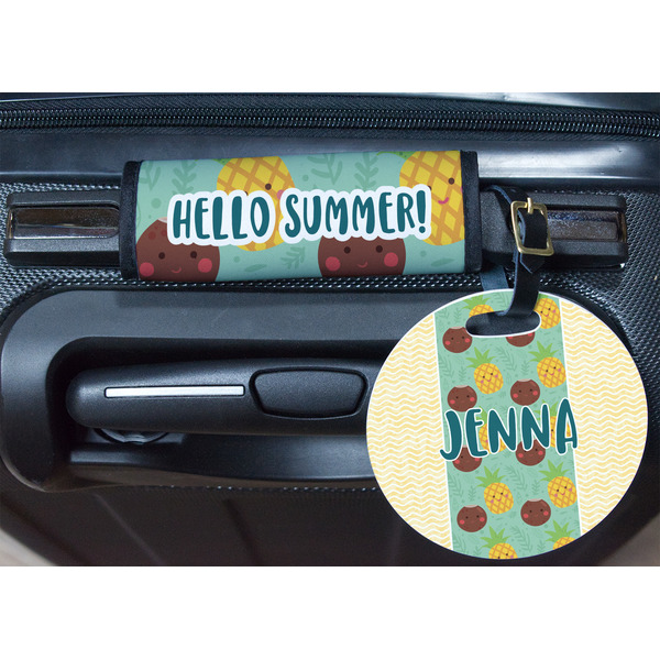 Pineapples and Coconuts Round Luggage Tag & Handle Wrap - In Context