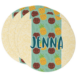Pineapples and Coconuts Round Paper Coasters w/ Name or Text
