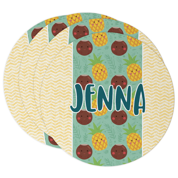 Custom Pineapples and Coconuts Round Paper Coasters w/ Name or Text