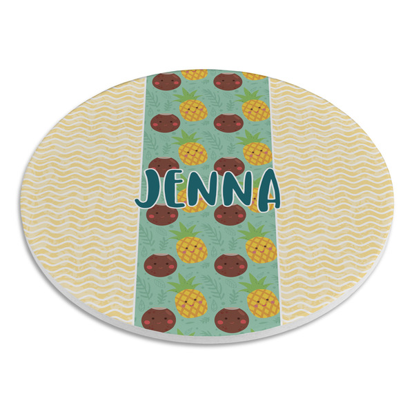Pineapples and Coconuts Round Stone Trivet - Angle View