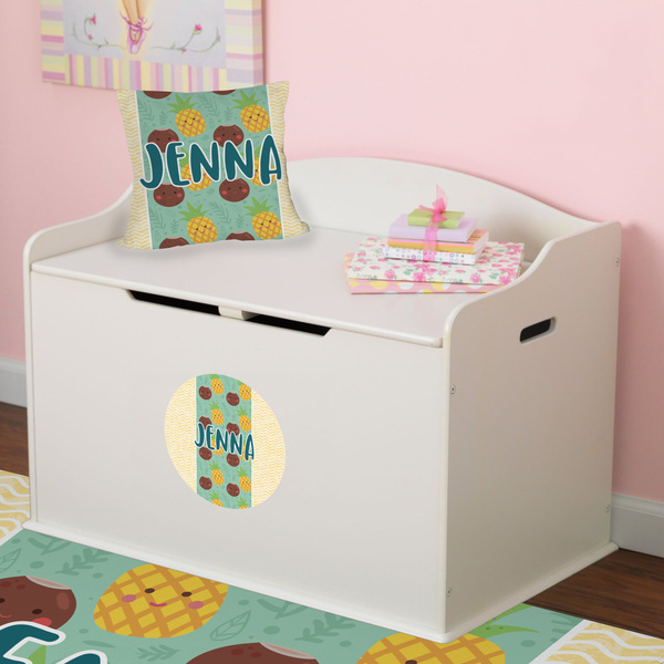 Pineapples and Coconuts Round Wall Decal on Toy Chest