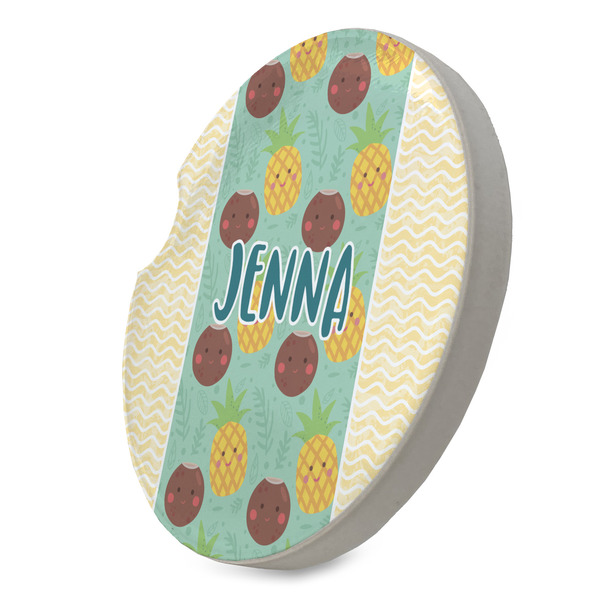 Pineapples and Coconuts Sandstone Car Coaster - STANDING ANGLE