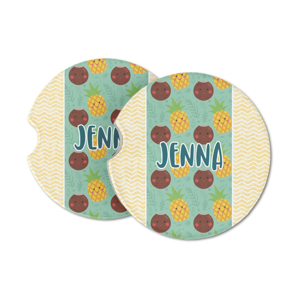 Custom Pineapples and Coconuts Sandstone Car Coasters - Set of 2 (Personalized)