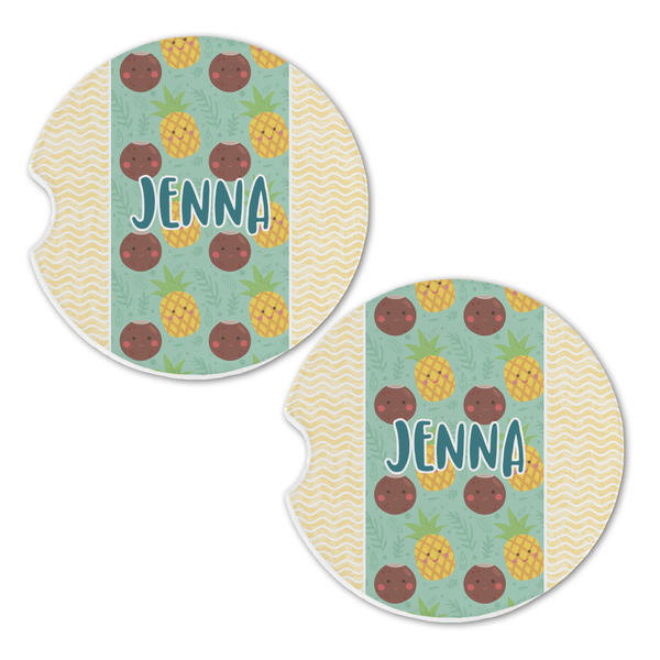 Pineapples and Coconuts Sandstone Car Coasters - Set of 2
