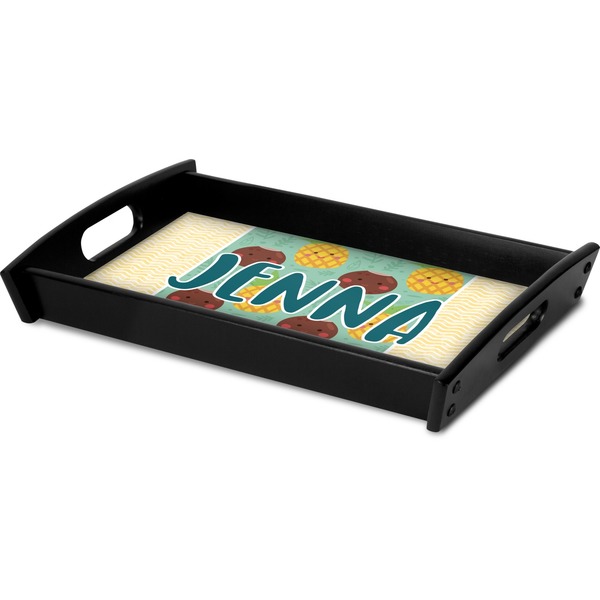Pineapples and Coconuts Serving Tray Black - Corner