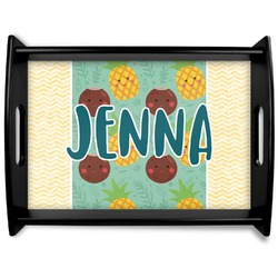 Pineapples and Coconuts Black Wooden Tray - Large (Personalized)