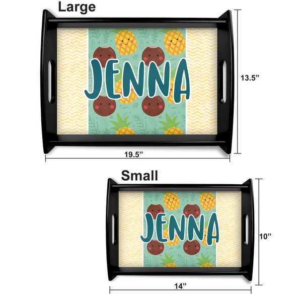 Pineapples and Coconuts Serving Tray Black Sizes