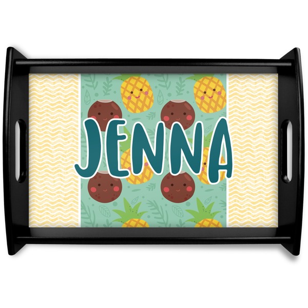 Custom Pineapples and Coconuts Black Wooden Tray - Small (Personalized)