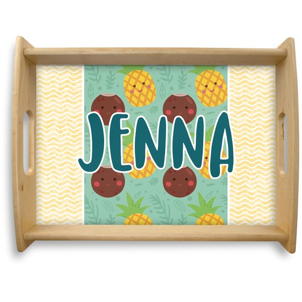 Custom Pineapples and Coconuts Natural Wooden Tray - Large (Personalized)