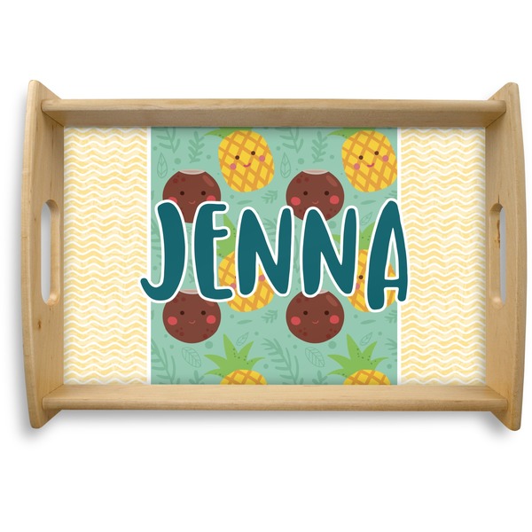 Custom Pineapples and Coconuts Natural Wooden Tray - Small (Personalized)
