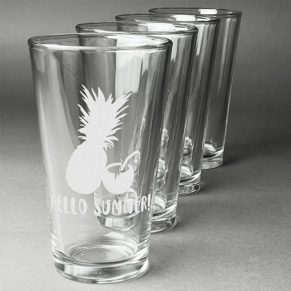Custom Pineapples and Coconuts Pint Glasses - Engraved (Set of 4) (Personalized)