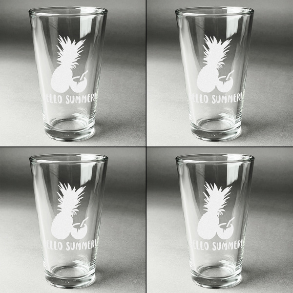Pineapples and Coconuts Set of Four Engraved Beer Glasses - Individual View