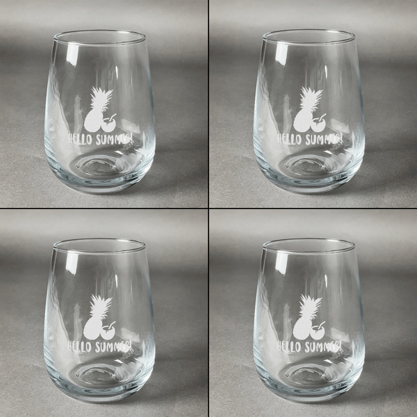 Pineapples and Coconuts Set of Four Personalized Stemless Wineglasses (Approval)