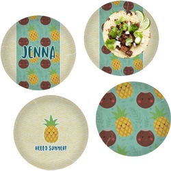Pineapples and Coconuts Set of 4 Glass Lunch / Dinner Plate 10" (Personalized)