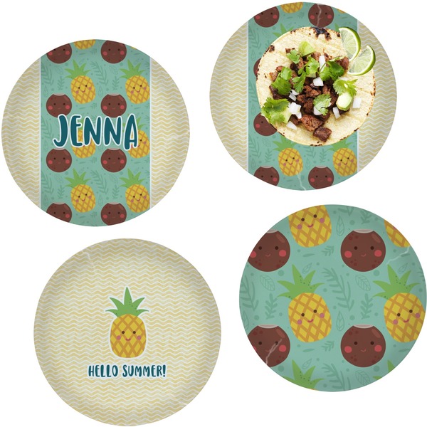 Custom Pineapples and Coconuts Set of 4 Glass Lunch / Dinner Plate 10" (Personalized)