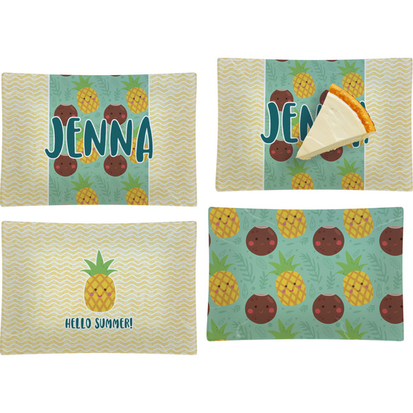 Custom Pineapples and Coconuts Set of 4 Glass Rectangular Appetizer / Dessert Plate (Personalized)