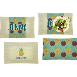Pineapples and Coconuts Set of 4 Glass Rectangular Lunch / Dinner Plate (Personalized)